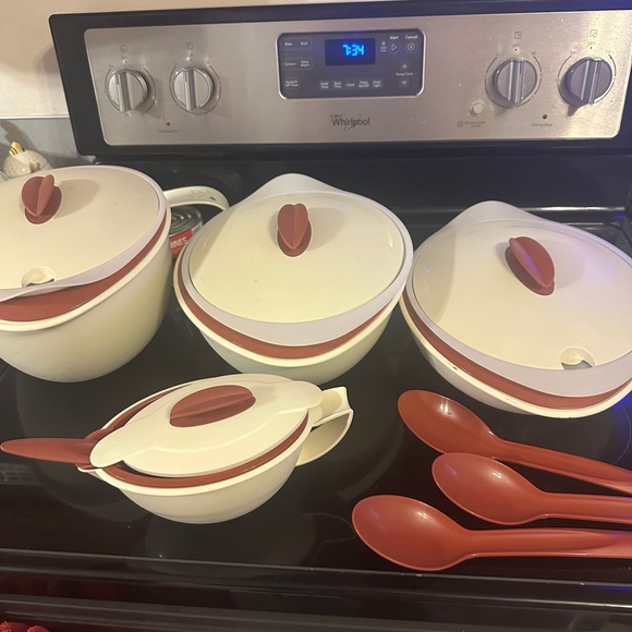 Tupperware Other - Cream and Red Cookware Set with Ceramic Pots